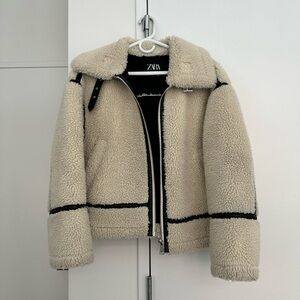 Zara Beige Teddy Jacket with Black Accents